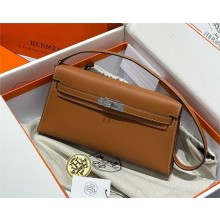 Hermes Kelly Elan Bag In epsom Leather brown with silver hardware