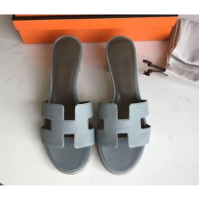 Hermes Heel 5cm Oasis Slipper Sandals in epsom Leather azure/gray