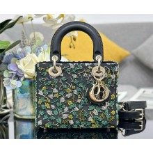 dior small Lady Dior Bag in Black Calfskin with Multicolor beads 2024