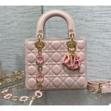 dior small Lady Dior Bag in pink Cannage Lambskin with O-link chain 2024
