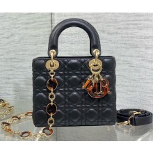 dior small Lady Dior Bag in Black Cannage Lambskin with O-link chain 2024