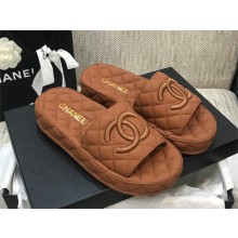 Chanel CC LOGO QUILTING SHEEPSKIN MULES BROWN 2023SS