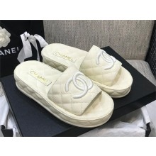Chanel CC LOGO QUILTING SHEEPSKIN MULES WHITE 2023SS