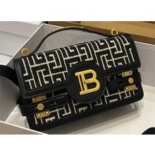 balmain b-buzz 24 leather bag with jacquard monogram black/white 2024