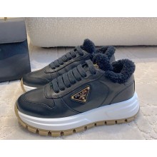 Prada Leather sneakers with shearling  black 1109-2024