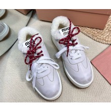 Miu Miu lace-up calfskin with shearling sneakers white 1109-2024