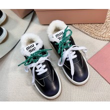 Miu Miu lace-up calfskin with shearling sneakers black 1109-2024