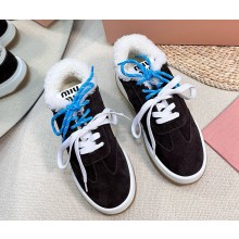 Miu Miu lace-up suede calfskin with shearling sneakers coffee 1109-2024