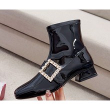 Roger Vivier Women Très Vivier Babies Strass Buckle Strech Boots in Patent Leather-Black  heel 2.5cm 1109-2024