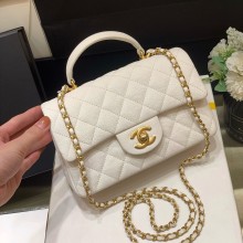 Chanel Mini Classic Flap Bag with Top Handle in white grained calfskin with gold hardware AS2431 2024