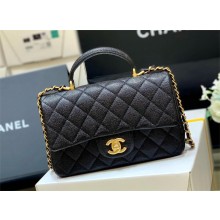 Chanel Mini Classic Flap Bag with Top Handle in black grained calfskin with gold hardware AS2431 2024