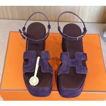 Hermes women's Jam 60 sandal in suede calfskin purple 2024