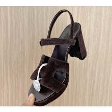 Hermes women's Jam 90 sandal in suede calfskin heel 10.5cm dark brown  2024