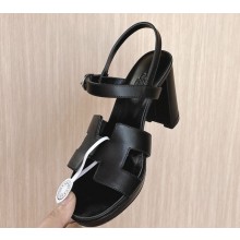 Hermes women's Jam 90 sandal in calfskin heel 10.5cm black  2024