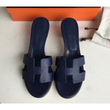 Hermes Heel 5cm Oasis Slipper Sandals in epsom Leather dark blue