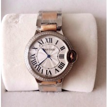 CARTIER BALLON BLEU DE CARTIER WATCH PINK GOLD/SILVER WITH DIAMONDS