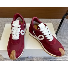 Loewe women/men Flow Runner in nylon and suede burgundy 2025