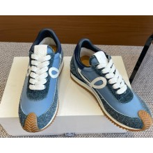 Loewe women/men Flow Runner in nylon and brushed suede blue 2025