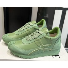 Loewe women/men Flow Runner in calfskin and suede green 2025