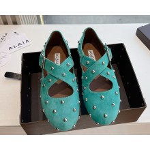 Alaïa Suede Embellished Criss-Cross Ballet Flats green 2025