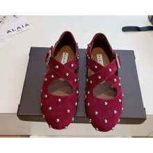 Alaïa Suede Embellished Criss-Cross Ballet Flats burgundy 2025