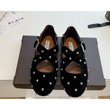 Alaïa Suede Embellished Criss-Cross Ballet Flats black 2025