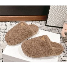 Prada Enameled metal triangle logo shearling padded slippers grey 1029-2024