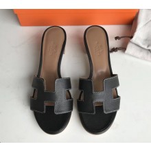 Hermes Heel 5cm Oasis Slipper Sandals in epsom Leather black with white stitching