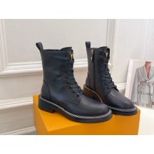 Louis vuitton lace-up ankle leather boots in black heel 3.5cm 2024