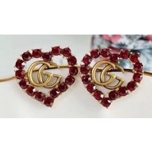 Gucci Heart Double G Earrings with Red Crystal 2019