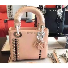 DIOR MINI "LADY DIOR" BAG CALFSKIN STUDDED WITH BEADS AND RHINESTONE PINK
