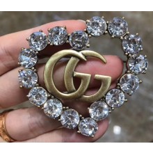 Gucci Heart Double G Brooch with White Crystal 2019