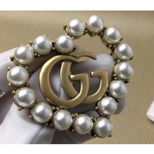 Gucci Heart Double G Brooch with Pearl 2019