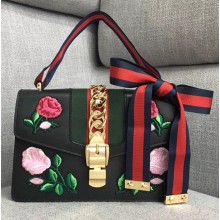 Gucci Embroidered Flower Sylvie Small Shoulder Bag 421882 Black 2018