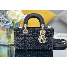 dior Lady D-Joy Micro Bag in black Satin Embroidered with black beads 2024