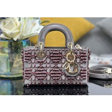 dior Lady D-Joy Micro Bag in gray Satin Embroidered with pink beads 2024