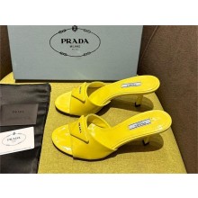 Prada Heel 7.5cm triangle-logo leather mules yellow 2023