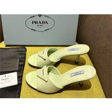 Prada Heel 7.5cm triangle-logo leather mules light green 2023