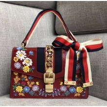 Gucci Embroidered Flower Sylvie Small Shoulder Bag 421882 Dark Red 2018