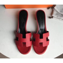 Hermes Heel 5cm Oasis Slipper Sandals in epsom Leather red/black