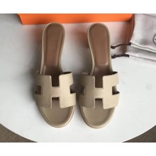 Hermes Heel 5cm Oasis Slipper Sandals in epsom Leather beige/brown