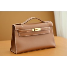 Hermès mini Kelly Pochette in swift leather golden brown (full handmade)