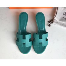 Hermes Heel 5cm Oasis Slipper Sandals in epsom Leather Blue Paon