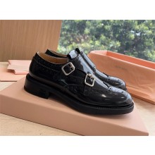 Church's X Miu Miu Brushed Leather Double Monk Brogue Shoes black 2023