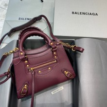 Balenciaga burgundy/gold Neo Classic mini Top Handle Bag in smooth calfskin 2021