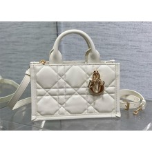 Dior Mini Book Tote Bag in Macrocannage Calfskin with Strap white 2024 