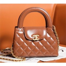 Chanel Shiny Crumpled Calfskin & Gold-Tone Metal Mini Shopping Bag AS4416 CARAMEL 2024