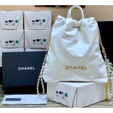 chanel Shiny Calfskin & Gold-Tone Metal white 22 Backpack AS3859 2024(original quality)