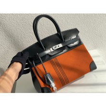 hermes orange birkin 30 bag in box calf leather and canvas palladium hardware(handmade)