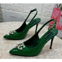 Dolce & Gabbana Patent Calfskin slingback Pumps with DG crystal logo heel 10.5cm green 2024